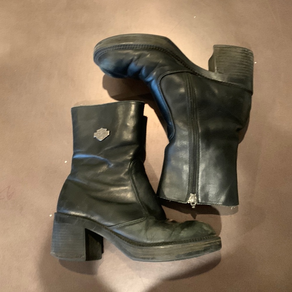 Harley Davidson womens leather zip up heel boot